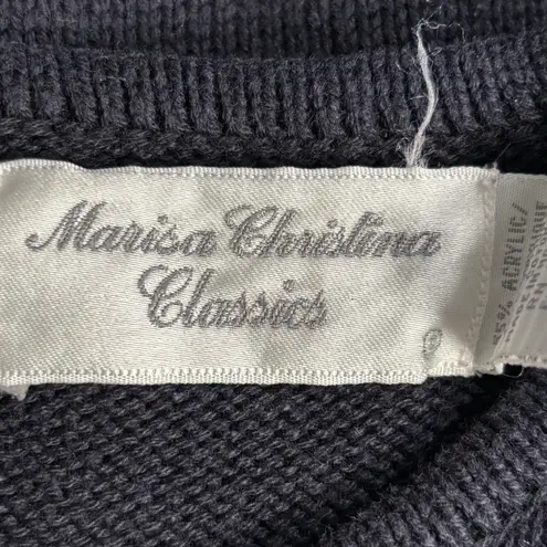 Vintage 90s Marisa Christina Black Knit Crewneck Crest Coat of Arms Sweater Blue Size M