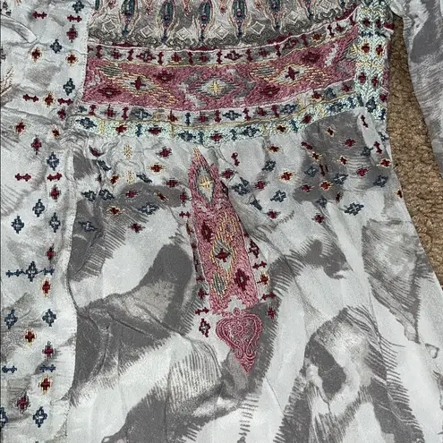 Johnny Was Biya Deliza Embroidered silk Boho Tunic Blouse Large