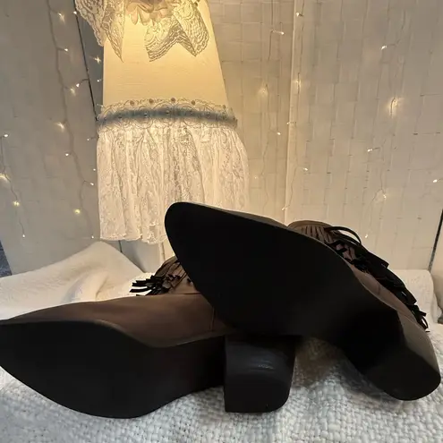 Roper Dark Brown Fringe Ankle Boots Size 6