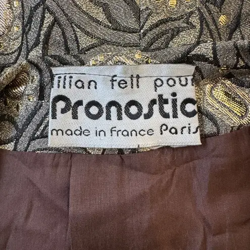 Vintage ‘80s Lilian Fell pour Prognostic Black & Gold Baroque Print Skirt Suit Size M