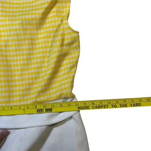 Vintage Yellow Gingham Sleeveless Button Front Shirt Dress with Belt and Pockets Size M