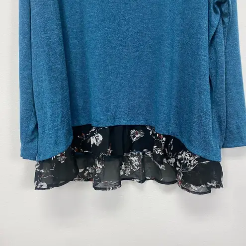 Massini Women's Long Sleeve T-shirt Plus Size 3X Blue Floral Hem