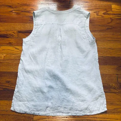 Garnet Hill Light Blue Linen V-Neck Tunic Top w/ 4” Side Slits - Size 12