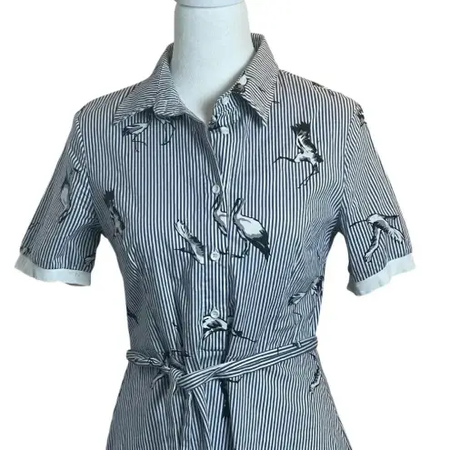 Sucrefas Navy White Striped 50s Style Collared Dress Small Rockabilly Pin