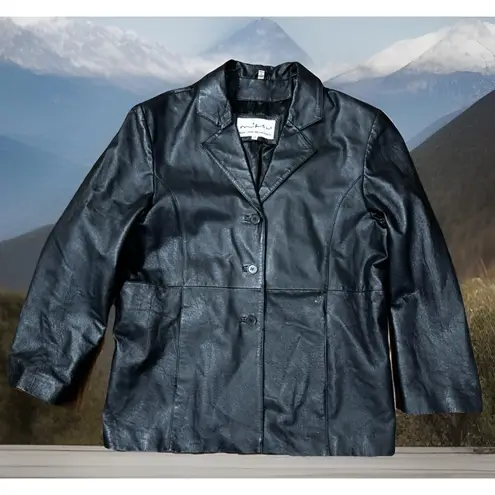 VTG Mitsu New York Milan Paris, Women's Black Blazer Leather Jacket, Size 2x