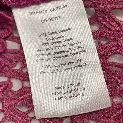 Anthropologie Chloe Oliver  Magenta Pink Bell Sleeve Lace Crochet Blouse Top