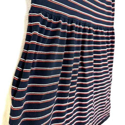 Joe Fresh Medium Striped Short Sleeve Jersey Navy Blue Mini Dress Pockets Casual