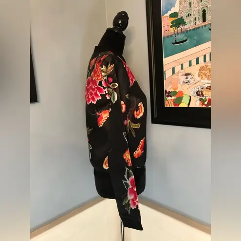 NWT Black Scarf Print Floral Satin Bomber Jacket Sz S