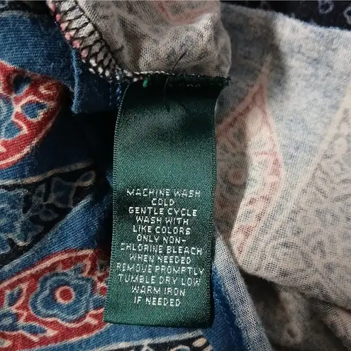 Lauren Ralph Lauren Women's Top Medium Black Print Pullover Stretch Sweater Boho