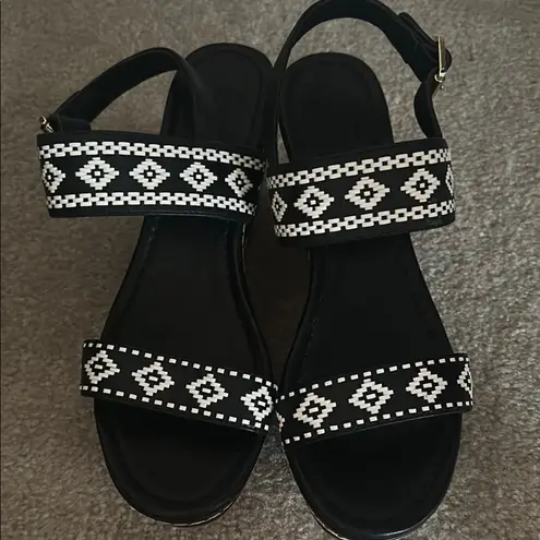 Tory Burch  Black and White Patterned Wedge Sandals Size 9 - Image 2