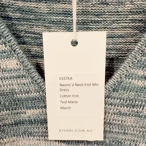 Kivari Naomi V Neck Knit Midi Dress in Teal Marble US6 NWT Blue Size 6