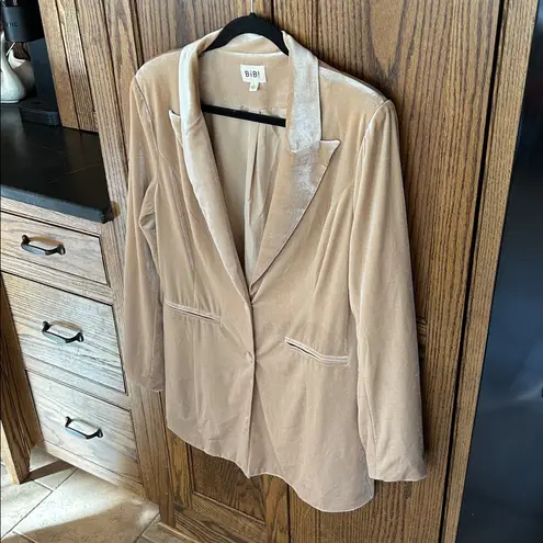 BiBi Shiny Velvet Peak Lapel Single Blazer Champagne Cream Tan Size Large