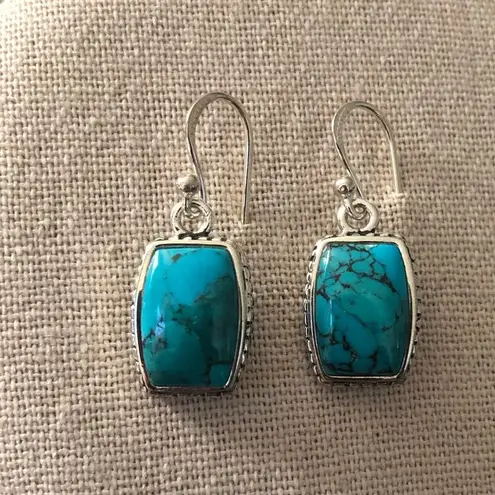 Sterling Silver BARSE Turquoise Rope Braid Framed Drop Earrings