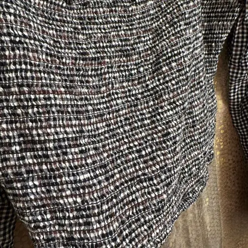 Hollister  Brown Black Gingham Plaid Crop Balloon Sleeve Smocked Top Large