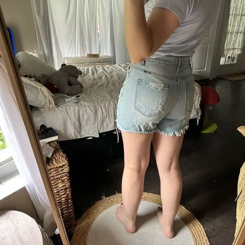 Kancan Women’s Blue Denim Medium Distressed Rainbow Jean Shorts New NWT