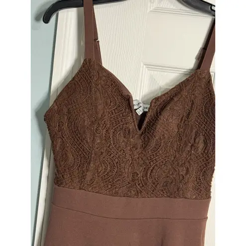 Almost Famous  Brown Crochet Top Wide Strap Dress, Built In Cups, 1X