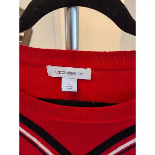 Liz Claiborne  Red Sweater Woman Multi Stripe Size L - Image 3