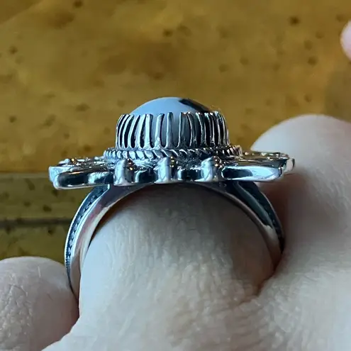 White Buffalo Turquoise Sterling Silver Feather Ring Size 7
