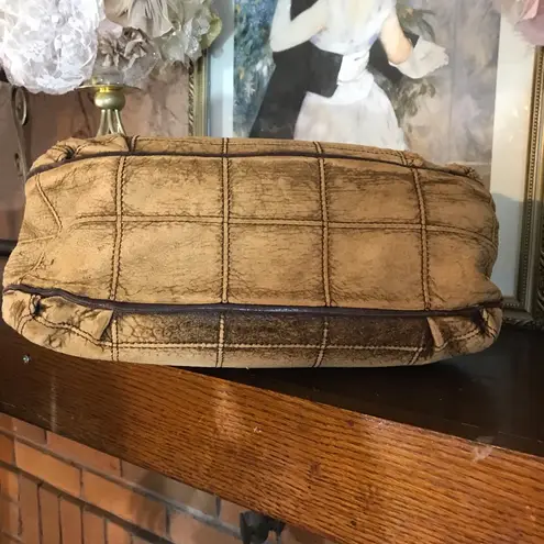 Salvatore Ferragamo TAN & BROWN DISTRESSED EMBOSSED LEATHER W/GANCINI FRINGE