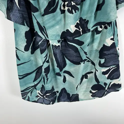 Maeve Womens Top Teal Blue Islander Tropical Print Off Shoulder Ruffle Size S