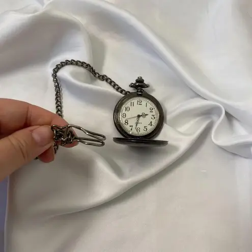Vintage Inspired Quartz Large Silver Pocket Watch on Chain