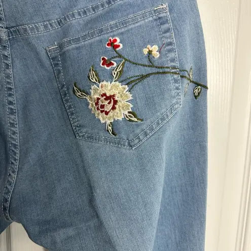 Floral Embroidered Straight Leg Jeans Blue Size 8