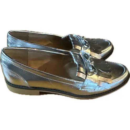 Sole Society Women's Silver Fringed Loafers Size 8 Casual Shoes