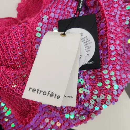 Retrofête Retrofete Tara Crochet Dress Iridescent Pink Long Sleeve XS/S NWT Sequins