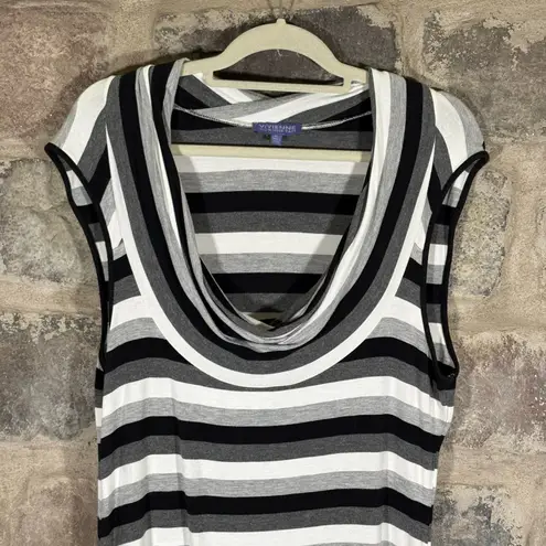 Vivienne Tam Cowl Neck Tank Woman's XL Striped Black White Gray Raw Hem Coastal