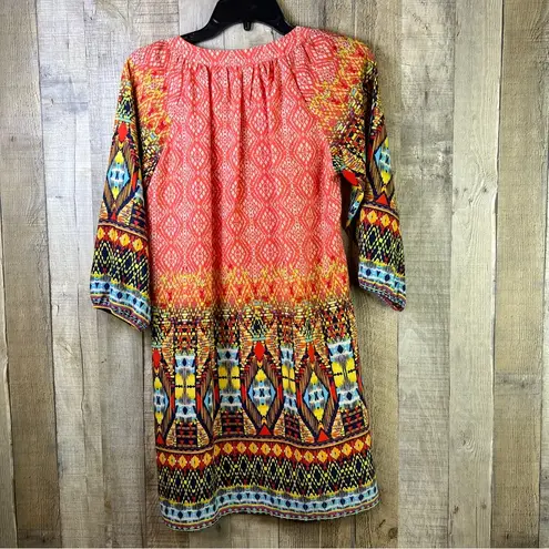 Hello Miss Small Multicolored Tribal Loose fit Lined Dress with 3/4 Sleeves