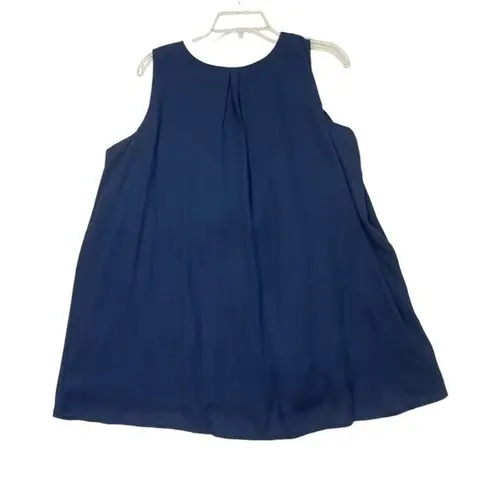 Diane Gilman -New DG2 Sleeveless Pleated Overlay Blouse Womens Plus L Navy Blue