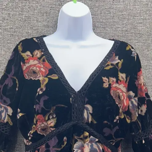 Whimsigoth Juniors Dress M Black Velvet Burnout Empire Floral Dark Romantic Boho Size undefined