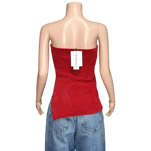 With Jean WITH JÉAN Belle Crushed Velvet Strapless Top, Red, Medium