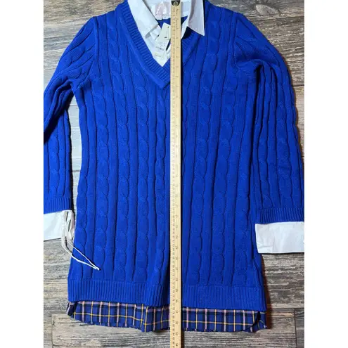 NWT Francesca's Audrey Parks Sweater Dress Shirt Combo Blue Cable Knit Medium