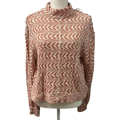 BKE Cropped Pullover Sweater Burnt Orange Ivory Mock Neck Size M