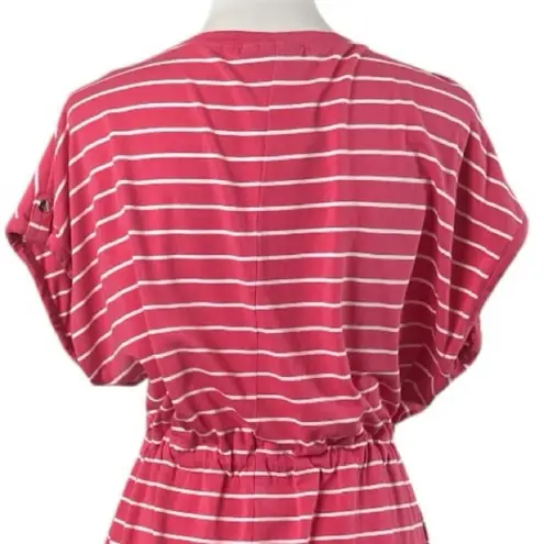 Rafaella Tee Shirt Dress Drawstring Pockets Pink White Stripe Women’s Size Large