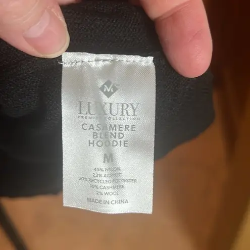 Members Mark Rib Trim Luxe Cashmere Blend Hoodie Black Soot Size Medium NWT