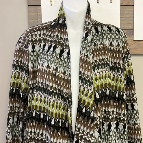 Susan Graver Aztec Native American Open Front Asymmetrical High Neck Cardigan-La