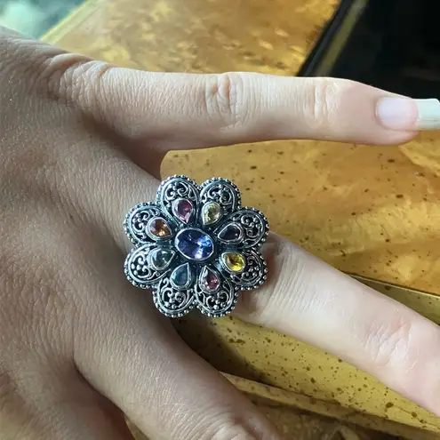 Natural Tanzanite Sapphire Sterling Silver Cocktail Ring Size 7