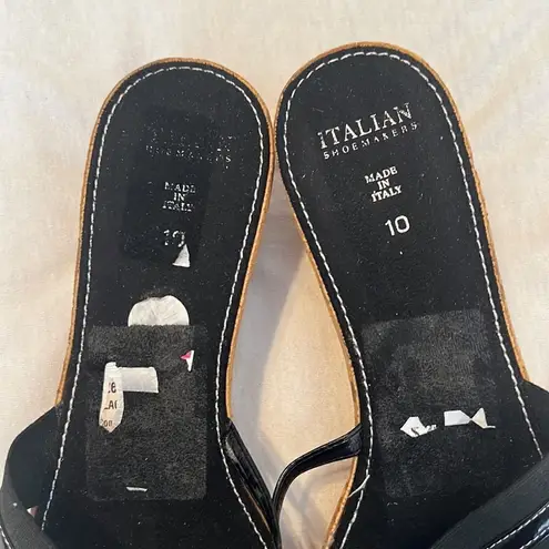 Italian Shoemakers sz 10 black with tan wedge sandals GUC No box