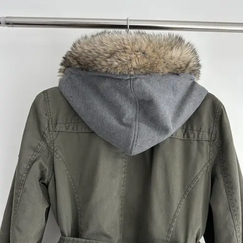 Buffalo Parka Jacket Womens Large Green Y2K Faux Fur Hoodie Military Bella Swan