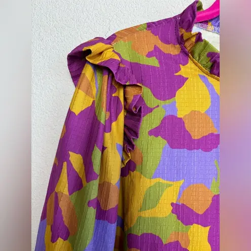 Fantastic Fawn Anthropologie  Allure Ruffle Neck Abstract  Floral Blouse M