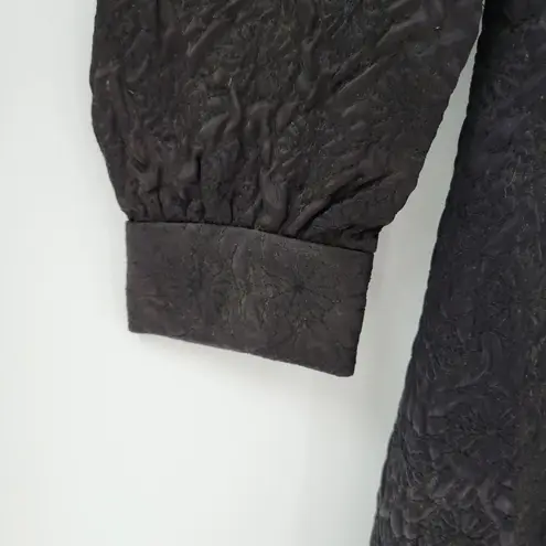 VTG Womens Dress Coat Sm Black Quilted Floral Embellished Puff Sleeve Size 2P