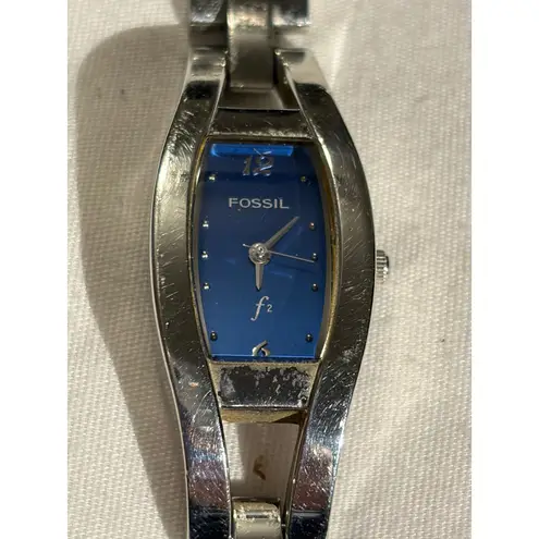 Fossil F2 Womens Silver Tone Blue Dial Rectangle Bracelet Wrist Watch ES-9387