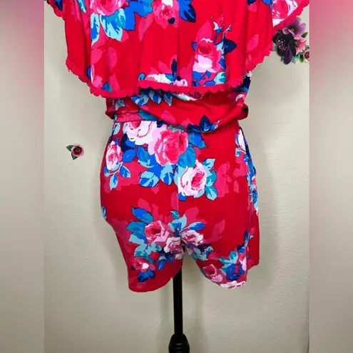 Jessica Simpson  Norah Red Blossom Floral Ruffled Stretch Romper Size XS