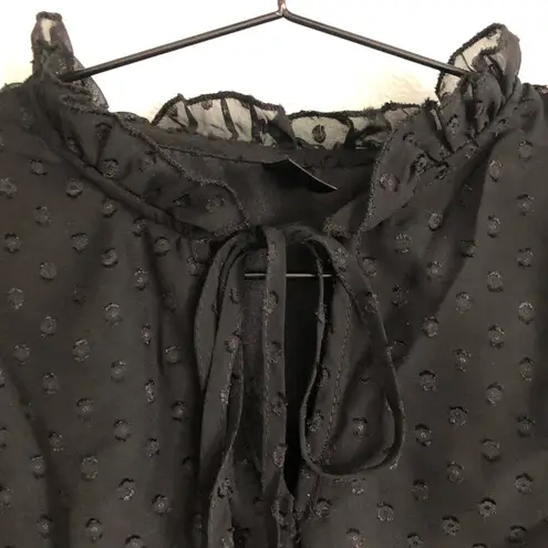 SheIn  Black Swiss Dot Frill Tie Neck Ruffle Hem Maternity Dress. Size Medium