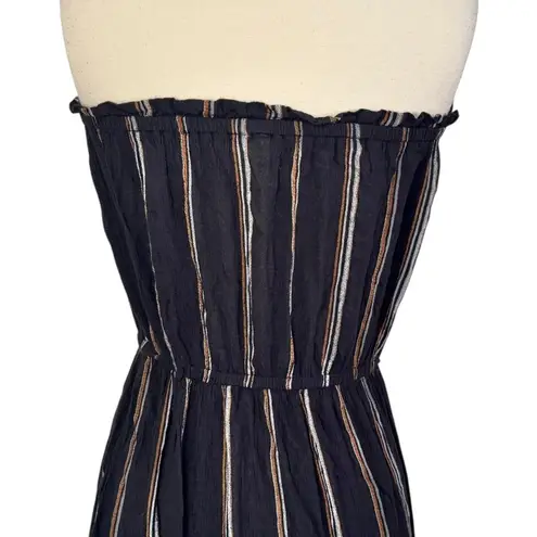 Elan Strapless Striped Black Maxi Cover-Up Summer Dress High Front Slit Size M