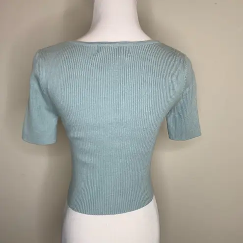 Forever 21 Pale Sage Green Cropped Ribbed Short Sleeve Sweater Sz Small