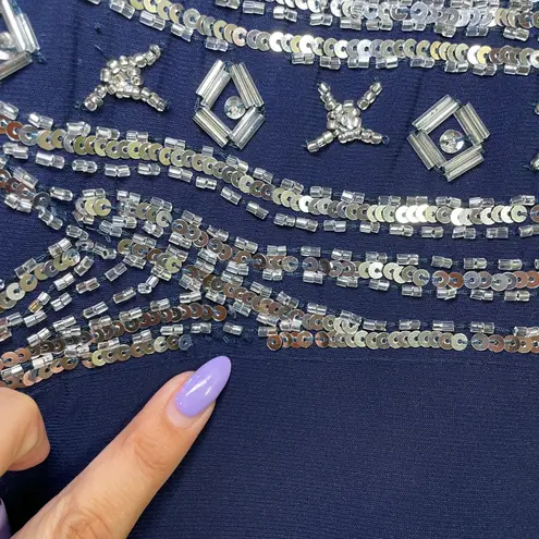 Hailey Logan Adrianna Papell Sz 5/6 Navy Blue One Shoulder Sequin Gown Prom Y2K