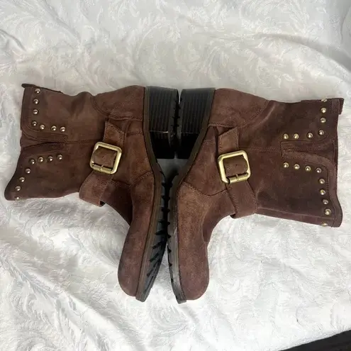 INC ‎ Brown Suede Gold Studded Boots with Buckle Size 9M